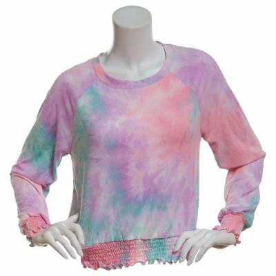 Juniors No Comment Long Sleeve Tie Dye Hacci Sweatshirt Strawberry / Mint / White