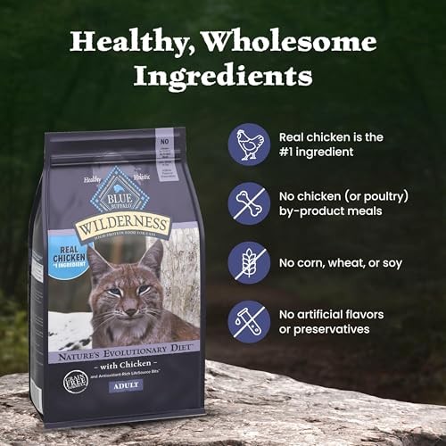 Blue Buffalo Wilderness High Protein Grain Free Dry Food for Adult Cats, 40% Protein, with Chicken, 15 Lb. Bag thumbnail