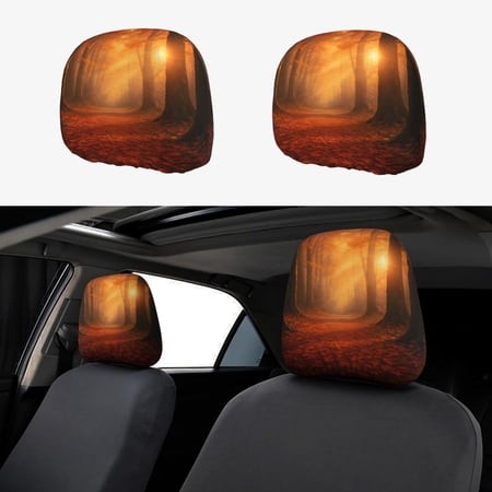 Car Headrest Cover 2 Pcs Soft Water Resistant Elastic Bottom Machine Washable Great Gift for New Car Owners Autumn Forest Path