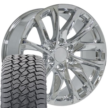 OE Wheels CA90 20 Inch Rims & Tires Fit Escalade Style 6x139.7 20x9 Chrome - Hollander 4875 - Sailun TerraMax AT2 275/55r20 (Set of 4)