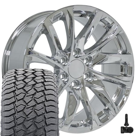 OE Wheels CA90 20 Inch Rims  Tires & TPMS Fit Escalade Style 6x139.7 20x9 Chrome - Hollander 4875 - Sailun TerraMax AT2 275/55r20 (Set of 4)