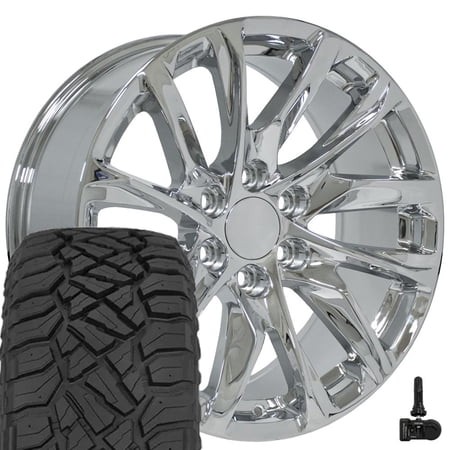 OE Wheels CA90 20 Inch Rims  Tires & TPMS Fit Escalade Style 6x139.7 20x9 Chrome - Hollander 4875 - Sailun TerraMax RT 275/55-20 (Set of 4)