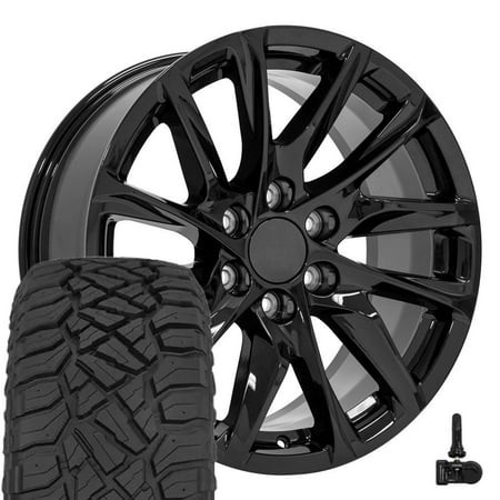 OE Wheels CA90 20 Inch Rims  Tires & TPMS Fit Escalade Style 6x139.7 20x9 Gloss Black - Hollander 4875 - Sailun TerraMax RT 275/55-20 (Set of 4)