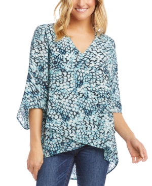 Karen Kane Women's Blouse Blue Size Xs Bracelet-Sleeve Asymmetric Top 7263-0388-P - XS