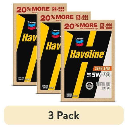 (3 Pack) Chevron Havoline Synthetic Blend Motor Oil 5W-20  6 Quart  Smart Change Box