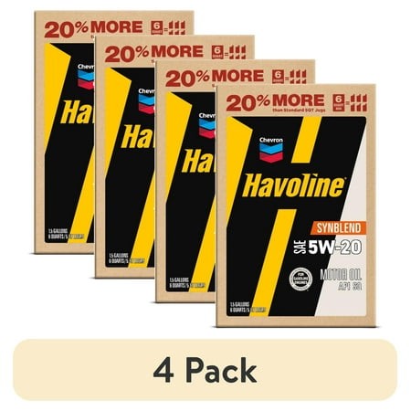 (4 Pack) Chevron Havoline Synthetic Blend Motor Oil 5W-20  6 Quart  Smart Change Box