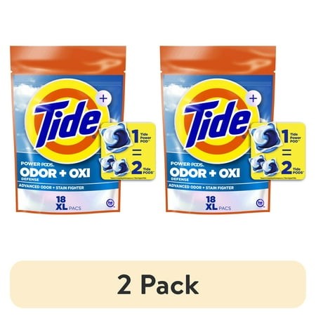 (2 Pack) Tide Power PODS Laundry Detergent Soap Pacs with Odor Defense + Oxi  Original Scent  18 Count