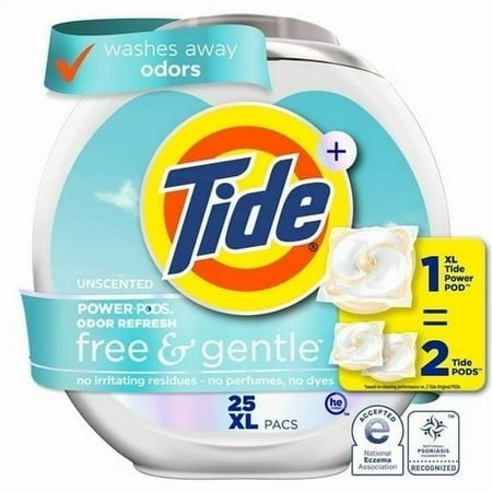 Tide Power PODS Free and Gentle Odor Refresh Laundry Detergent Packs  25 Count (2 Pack)
