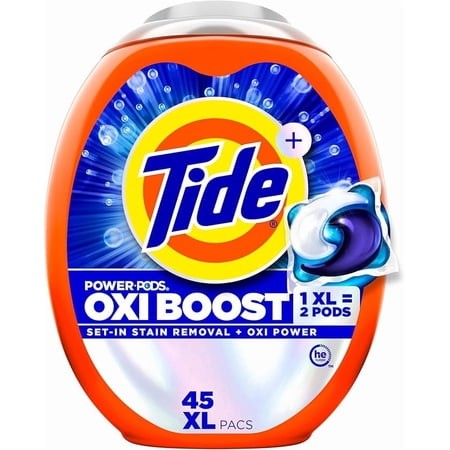 Tide Oxi Boost Power PODS Laundry Detergent Pacs  45 Count  Set-in Stain Removal + Oxi Power  Laundry Soap Detergent Pacs