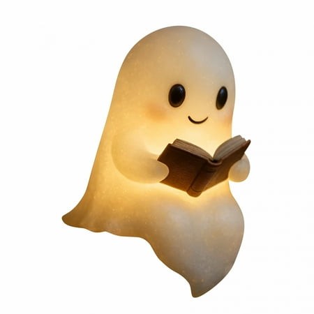 HIBIBUD 2026 New LED Ghost Reading a Book Halloween Ghosts Nightlight Ghost Reading Books Halloween Light up Ghost Statue Night Light Ghosts Flickerin