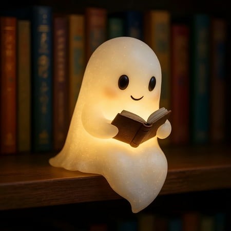 HIBIBUD 2026 New Halloween Ghost Reading Lamp Night Light for Indoor Decor-6 Inch Warm White Glow Ghost Figurine Spooky Bookworm Decor Statue Hallowee