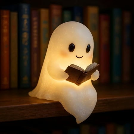 HIBIBUD 2026 New Cute Ghost Reading Book Lamp Halloween Ghost Night Light Ghost Reading Night Lights 3D LED Night Light Halloween Light up Halloween D
