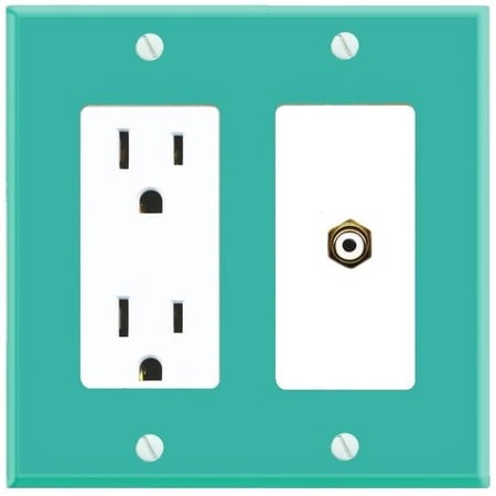 RiteAV RCA-White Wall Plate with Power Outlet [Turquoise-White]