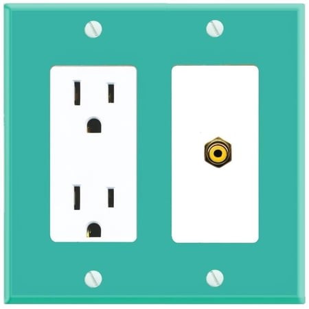 RiteAV RCA-Yellow Wall Plate with Power Outlet [Turquoise-White]