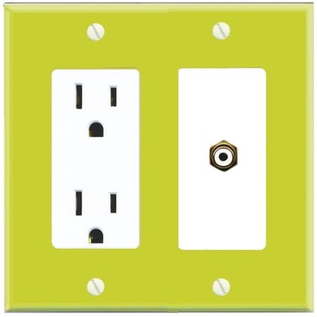 RiteAV RCA-White Wall Plate with Power Outlet [Pea Green-White]
