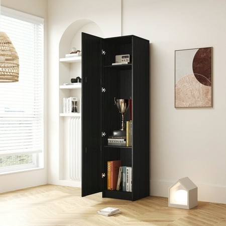 Newboti Furniture Stackable Wall Mounted Storage Cabinet  15.75  D X 15.75  W X 70.87  H Black BN.6249