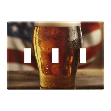 Dailycode Light Switch Plate Covers 3 Gang Wall Plate Plastics Outlet Covers for Kitchen Home Office Decor Beers and American Flag