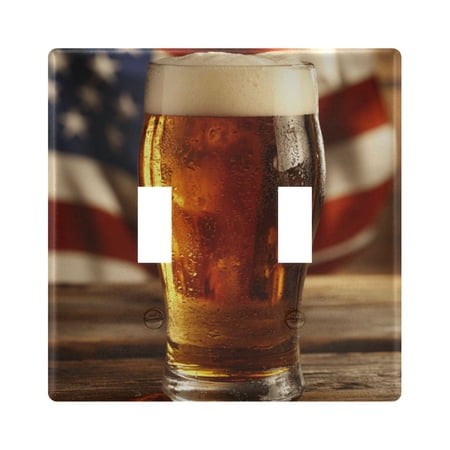 Dailycode Light Switch Plate Covers 2 Gang Wall Plate Plastics Outlet Covers for Kitchen Home Office Decor Beers and American Flag