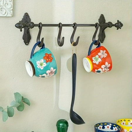 1Pc Vintage Heavy Duty Cast Iron Wall Rack with 4 Removable Hooks  18.9in Organizer for Coats Bags Tools  Home Garage Bathroom Decor  Perfect Housewar