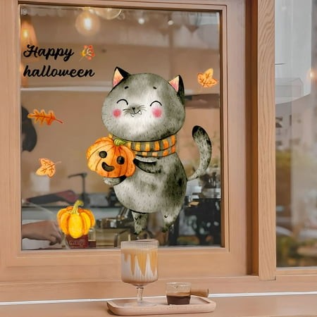 CCOCC 2026 New Halloween Window Clings Decorations - Cute Pumpkin Ghost Witch Skeleton Stickers Double-Sided Indoor/Outdoor Decals for Home Office Sho