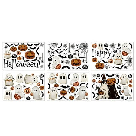 CCOCC 2026 New Halloween Wall Decals Stickers Set Removable Ghost Pumpkin Bat Spider Web Decorations for Party Home Window Door Decor Easy to Apply an