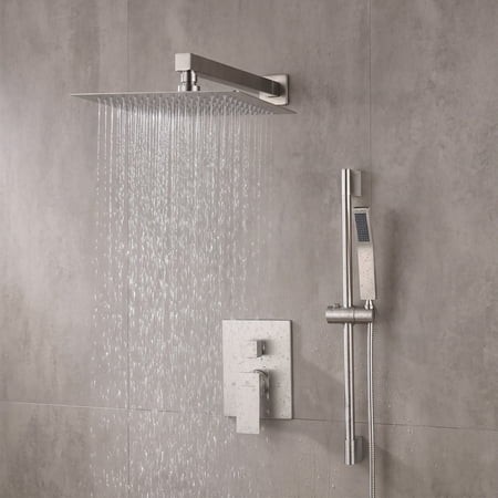Blue Ocean Luxury Shower System  10 Inch Rainfall Showerhead with Adjustable Angle Slide Bar and Handheld Spray  2-Function Wall Mounted Faucet Set (B