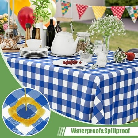 RRFDWQ-6 Pack Blue Gingham Disposable Tablecloths - 54  X 108  Heavy Duty Plastic Table Cloth  Waterproof Buffalo Plaid Table Covers for Picnic  Banqu