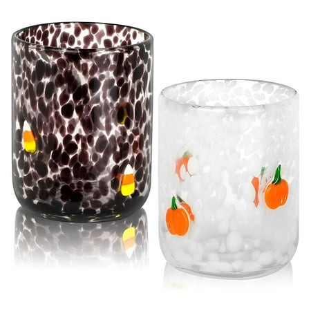 ACDANC 2026 New Halloween Icon Juice Glasses 14 Oz Double Old Fashioned Icon Handblown Stemless Wine Glasses Cute Ghost Glass Drinking Cups for Hallow