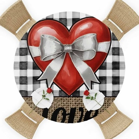 Valentine S Day Round Table Cover  Watercolor White Bowknot Red Love Heart Black Plaid Waterproof Fitted Tablecloths for 36 -44  Tables  Washable Picn
