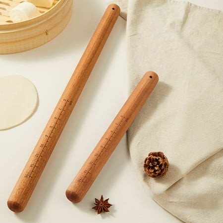 Lksixu French Rolling Pin  Kitchen Gadgets  16 Inch Heavy-Duty Wooden Rolling Pin with Measurement Guide  Classic Natural Beechwood Dough Roller for B
