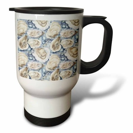 3drose  Pretty Blue and White Image of Watercolor Clam Shells Pattern  14oz Stainless Steel Travel Mug
