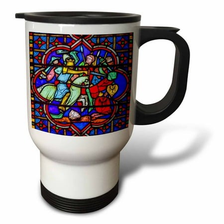 3drose  Knights Fighting with Swords Stained Glass  Notre Dame  Paris  France  14oz Stainless Steel Travel Mug