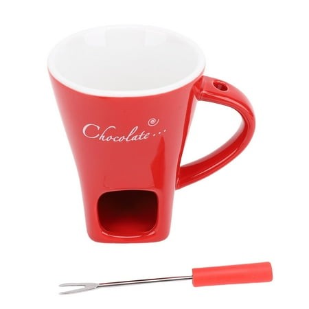 LAZIOEGR Ceramic Chocolate Fondue Mug with Fork – Melt Chocolate  Cheese  Butter & Ice Cream  Candle‑lit Ambience  Dishwasher Safe
