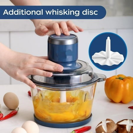 Food Processor Electric Food Chopper with 7-Cup (1.7L) Glass Bowl  4 Bi-Level Blades for Chopping Grinding Mincing Whisking Meal Prep 300W Blue