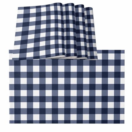 Navy Blue Check Placemats for Dinning Table Set of 6  Farmhouse Buffalo Plaid Blue Burlap Kitchen Place Mats Waterproof Cloth Table Mats  Indoor Outdo