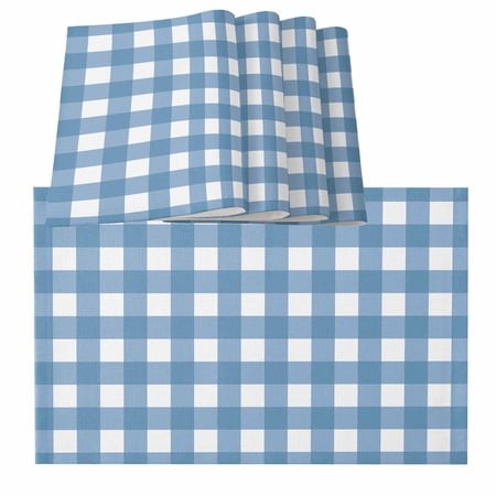 Blue White Plaid Placemats for Dinning Table Set of 6  Gradient Geometric Buffalo Checkered Burlap Kitchen Place Mats Waterproof Cloth Table Mats  Ind