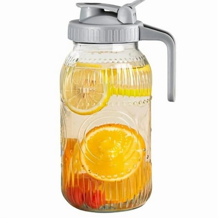 Vintage Half Gallon Mason Jar Pitcher Large 64 Oz Wide Mouth with Lid - 2 Quart Airtight Glass Jug for Water  Juice  Milk  Tea  Iced Coffee and Drinks