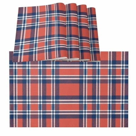 Orange Blue Placemats for Dinning Table Set of 6  British Style Buffalo Plaid Lattice Burlap Kitchen Place Mats Waterproof Cloth Table Mats  Indoor Ou