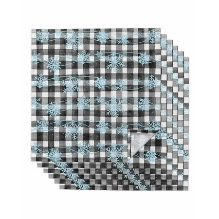 Blue Christmas Cloth Napkins Set of 6 Reusable Dinner Napkins  Black Buffalo Plaid Winter Xmas Snowflake Cocktail Napkin Washable Table Napkins for We
