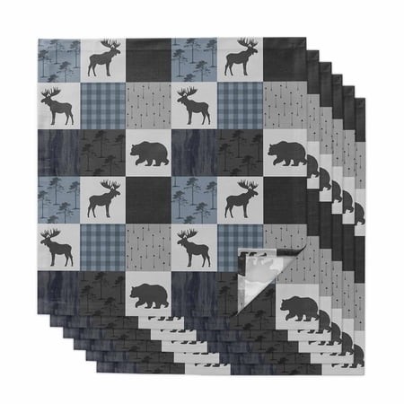 Blue Cabin Check Cloth Napkins  Rustic Bear Elk Farmhouse Buffalo Plaid Washable and Reusable Dinner Napkins Set of 6  Table Napkin for Kitchen Party 