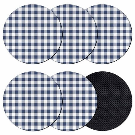 Navy Blue White Plaid Coasters Set of 6  Soft Absorbent Coasters for Drinks  Farmhouse Checkered Buffalo Non-Slip Cup Coaster Mat with Rubber Bottom f