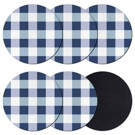 Navy Blue Plaid Coasters Set of 6  Spring Farmhouse Buffalo Checkered Absorbent Coasters for Drinks  Coaster for Bar Office Dining Coffee Table Access