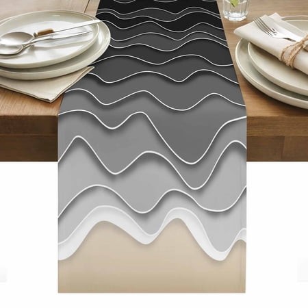Ocean Waves Table Runner 14 X 72 Inch  Abstract Spray Beach Washable Cotton Linen Dining Table Runner Tabletop Decorations for Restaurant Home Kitchen