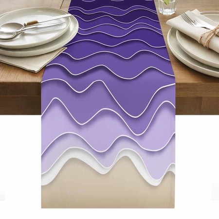 Ocean Waves Table Runner 14 X 72 Inch  Abstract Spray Beach Washable Cotton Linen Dining Table Runner Tabletop Decorations for Restaurant Home Kitchen