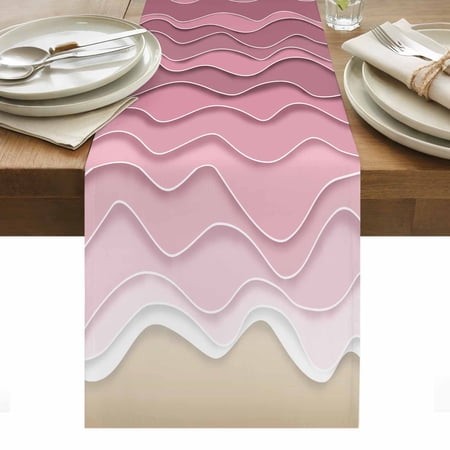 Ocean Waves Table Runner 14 X 72 Inch  Abstract Spray Beach Washable Cotton Linen Dining Table Runner Tabletop Decorations for Restaurant Home Kitchen