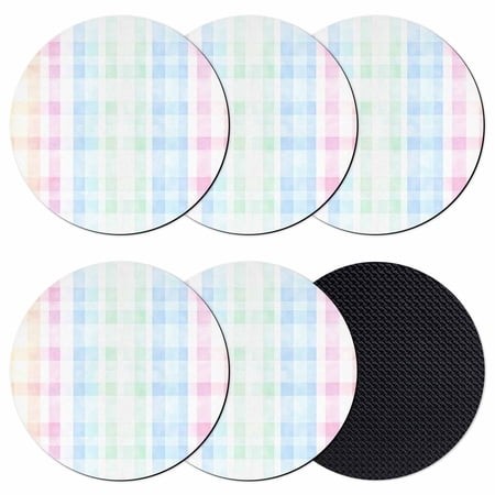 Blue Pink Plaid Coasters Set of 6  Pastel Green White Buffalo Patchwork Absorbent Coasters for Drinks  Coaster for Bar Office Dining Coffee Table Acce