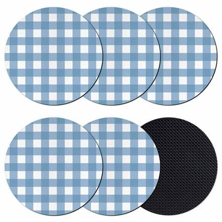 Blue White Plaid Coasters Set of 6  Gradient Geometric Buffalo Checkered Absorbent Coasters for Drinks  Coaster for Bar Office Dining Coffee Table Acc