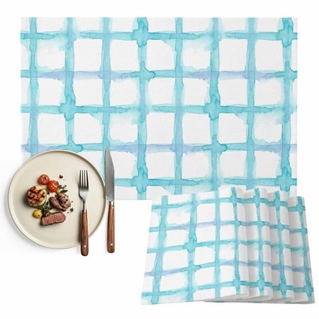 Placemats Set of 6  Blue Teal Buffalo Plaid Place Mats Check Striped Tablemats Washable Placemat Table Decoration for Kitchen Table Dinner Party Home 