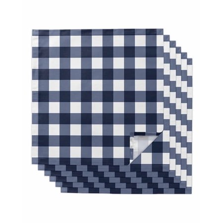 Cloth Napkins Set of 6 - 20x20 Inches  Navy Blue Check Washable Reusable Table Napkins  Farmhouse Buffalo Plaid Blue Soft & Absortbent Dining Napkin f