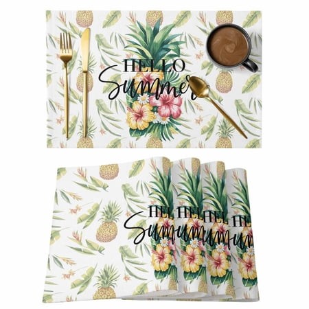 Pink Yellow Floral Placemats Set of 8  Green Summer Botanical Pastoral Placemats for Dining Table  Place Mats for Kitchen Tabletop  Waterproof Wipeabl